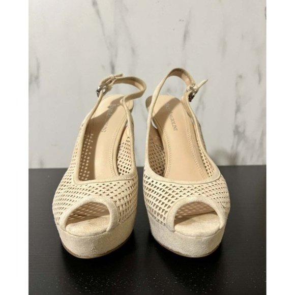 Enzo Angiolini Heels Women 7.5M Scarla Sling back Peep Toe Eyelet Platform Cream - Picture 2 of 8